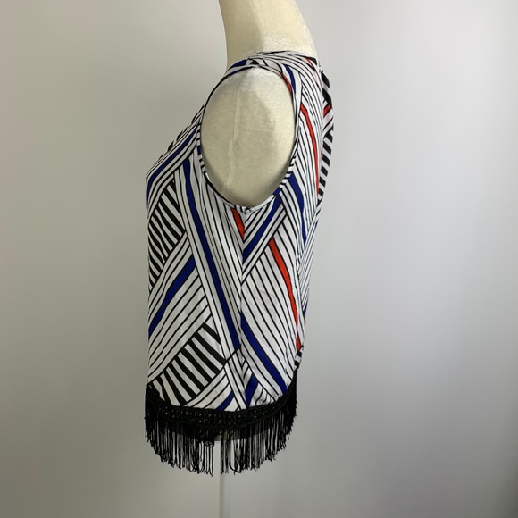 New Directions Fringe Geometric Tank Blouse Small - Picture 3 of 5